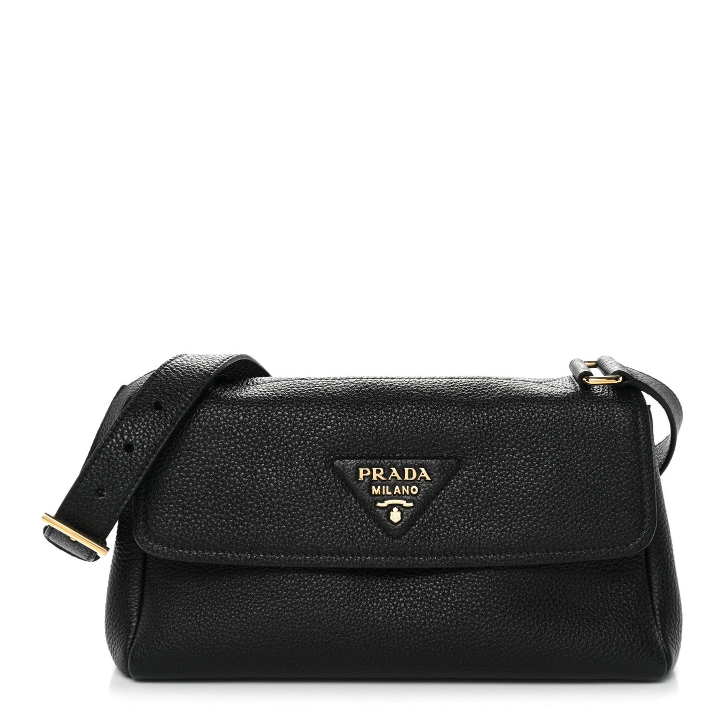 Vitello Daino Soft Flap Shoulder Bag Black