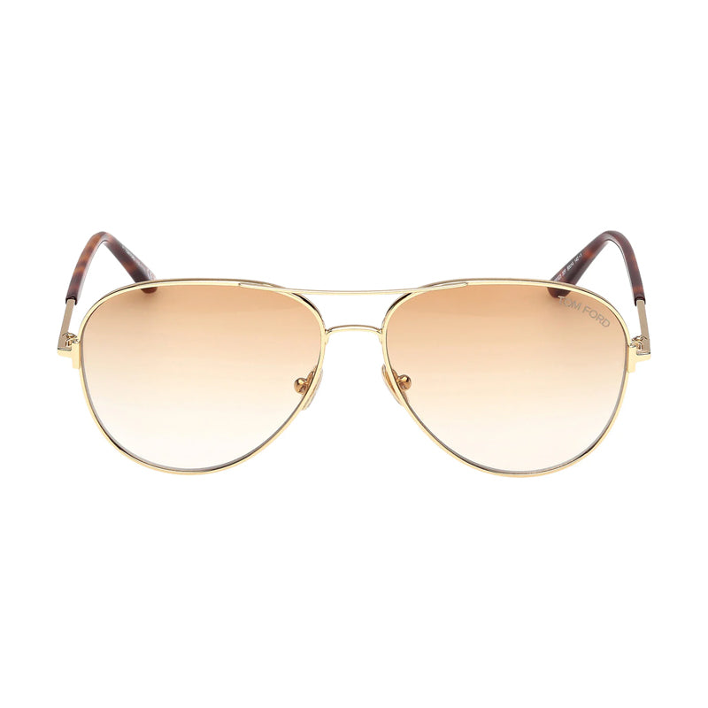 Tom Ford Sunglasses Aviator Full Rim, Shiny Deep Gold Frame and Blonde Havana/Brown Gradient Lens FT082330F