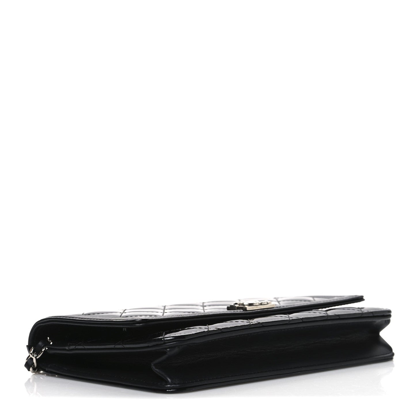 Patent Calfskin Quilted Boy Wallet On Chain WOC Black