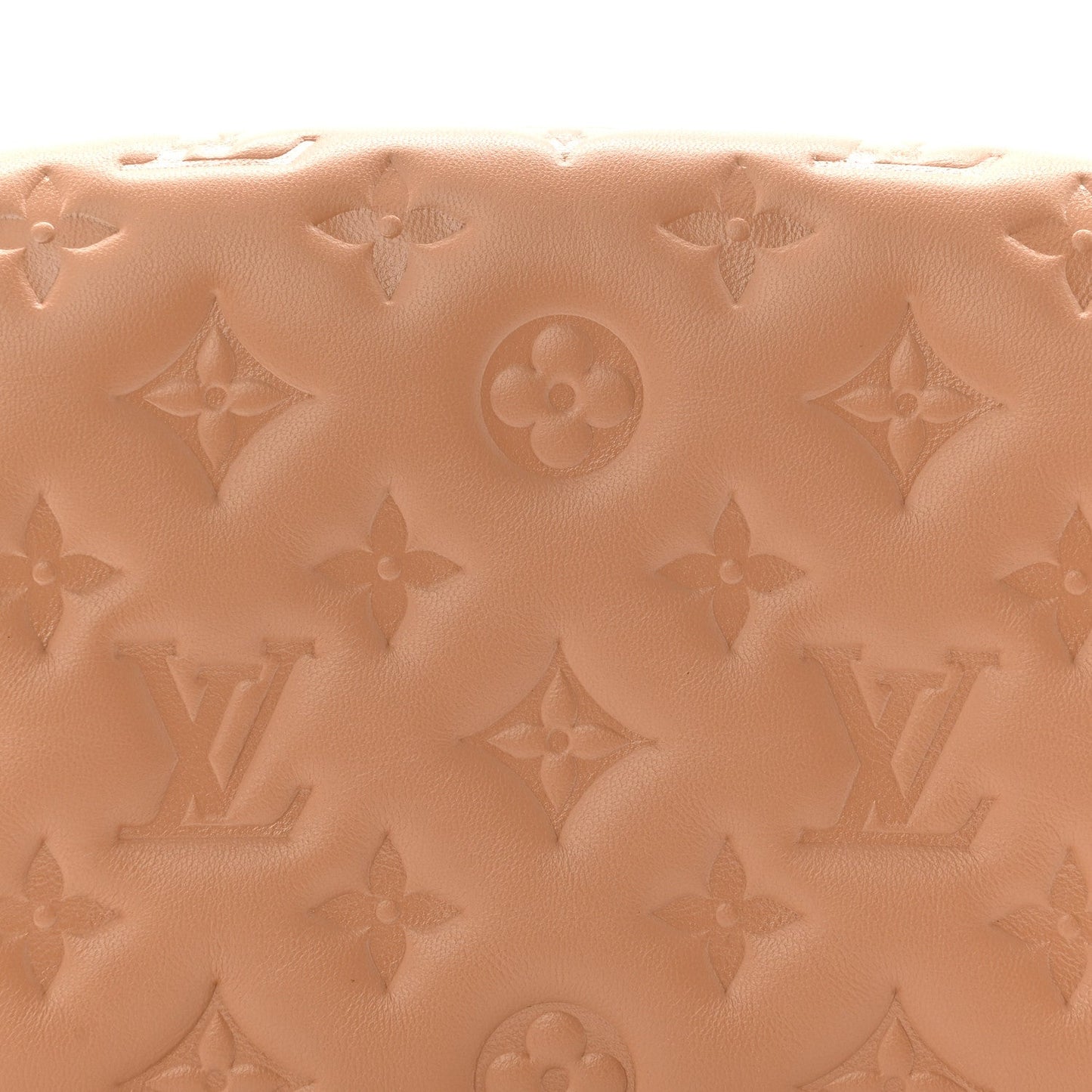 Lambskin Embossed Monogram Pochette Coussin Camel
