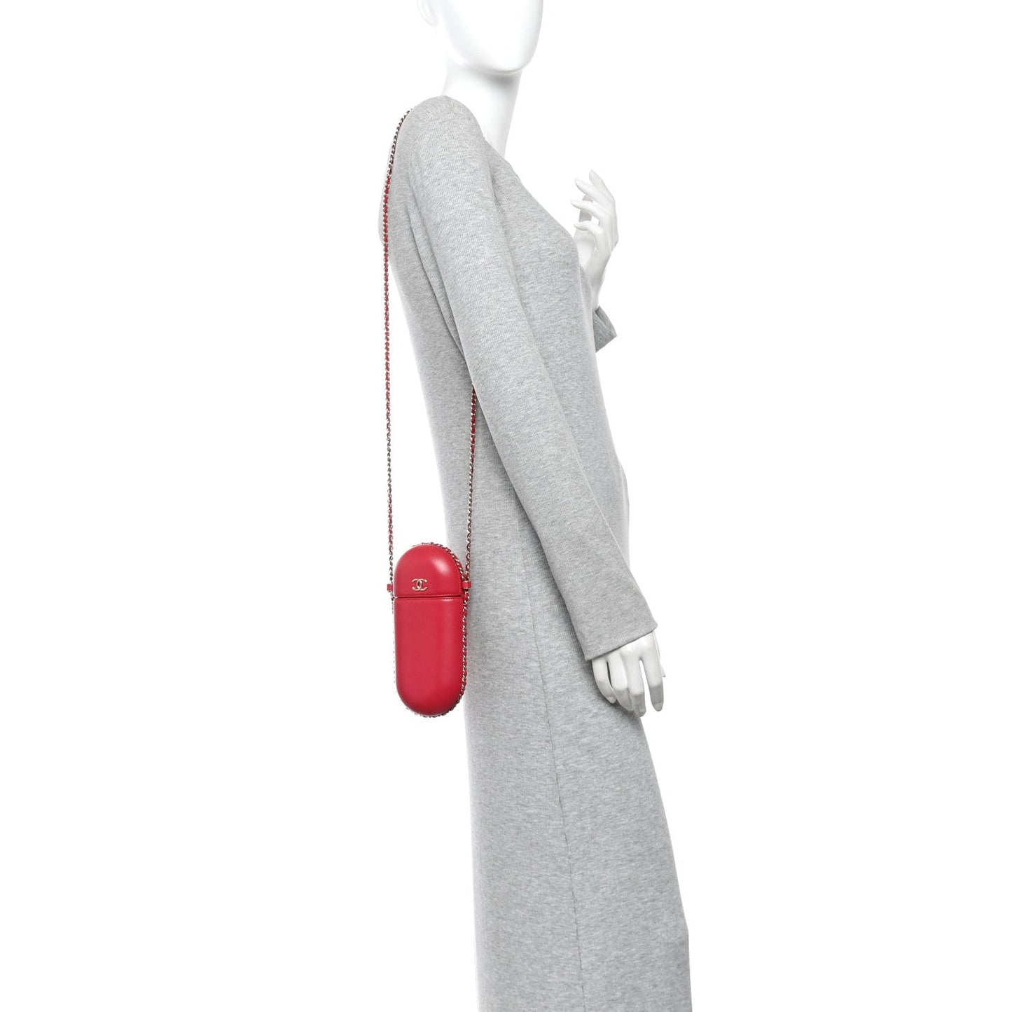 Lambskin Chain Around Phone Holder Red