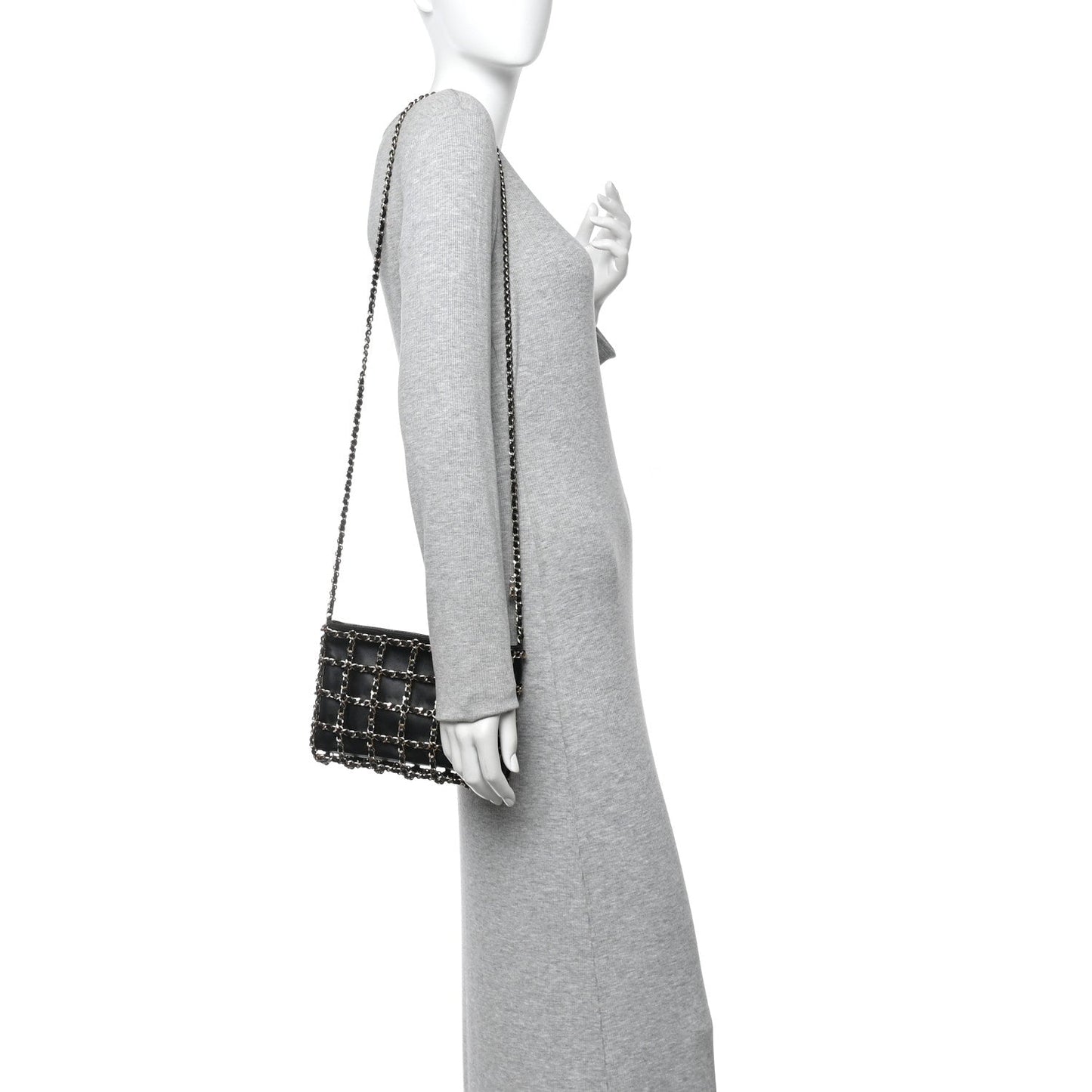 Lambskin Chain Frame Shoulder Bag Black