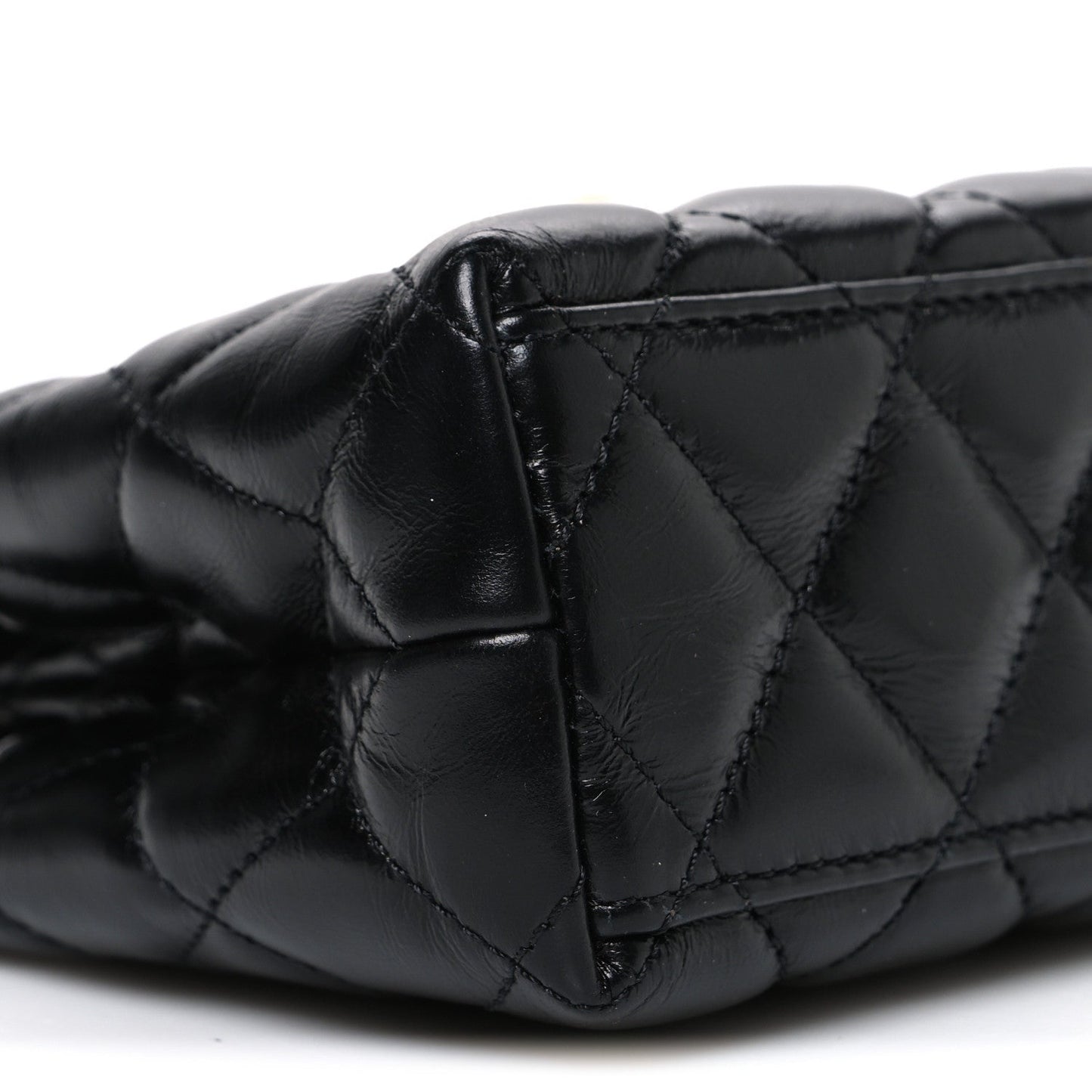 Shiny Aged Calfskin Quilted Nano Kelly Shopper Black