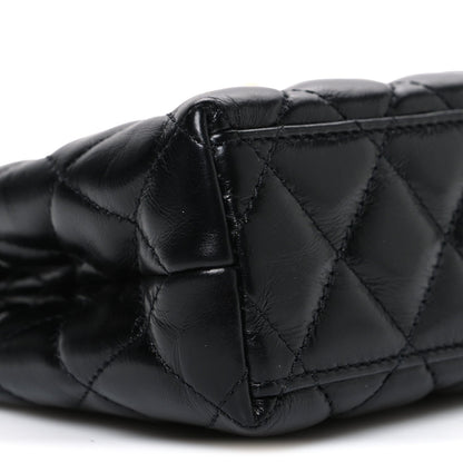 Shiny Aged Calfskin Quilted Nano Kelly Shopper Black