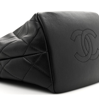 Lambskin Quilted Crystal Small CC Chain Hobo Black