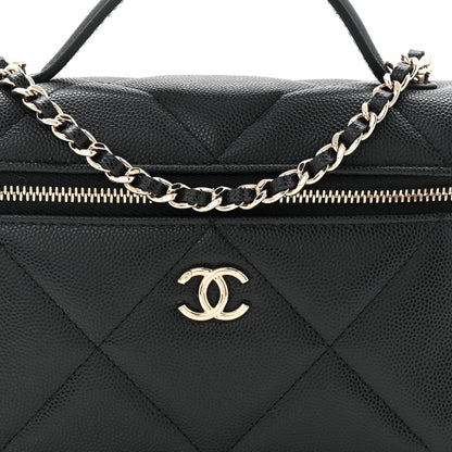 Caviar Quilted Top Handle Slim Vanity With Chain Black