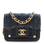 Denim Quilted Double You Card Holder On Chain Blue