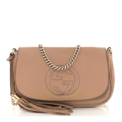 Pebbled Calfskin Medium Soho Flap Crossbody Camelia