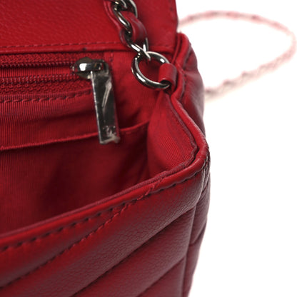 Caviar Chevron Quilted Small Single Flap Red