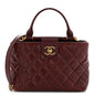 Glazed Calfskin Quilted Small Gold Bar Tote Red
