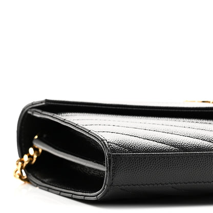 Grain De Poudre Matelasse Chevron Monogram Chain Wallet Black