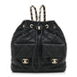Lambskin Quilted Double Pocket Drawstring Backpack Black