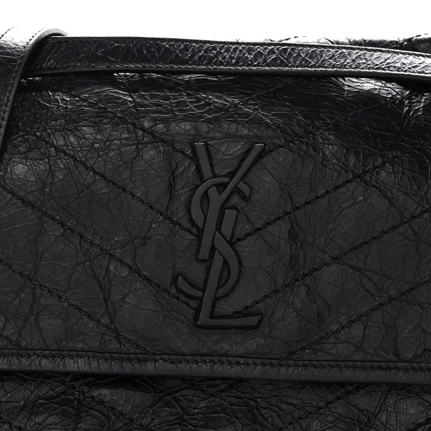 Crinkled Calfskin Matelasse Monogram Medium Niki Chain Satchel Black