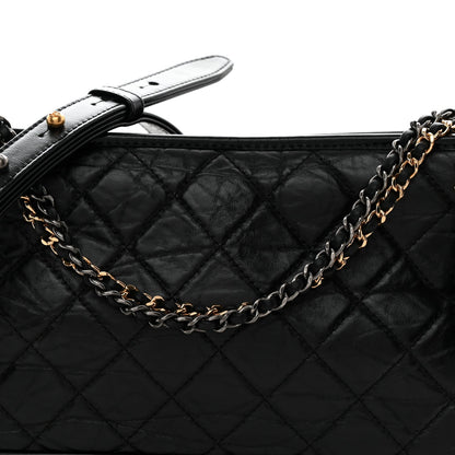 Aged Calfskin Quilted Medium Gabrielle Hobo Black