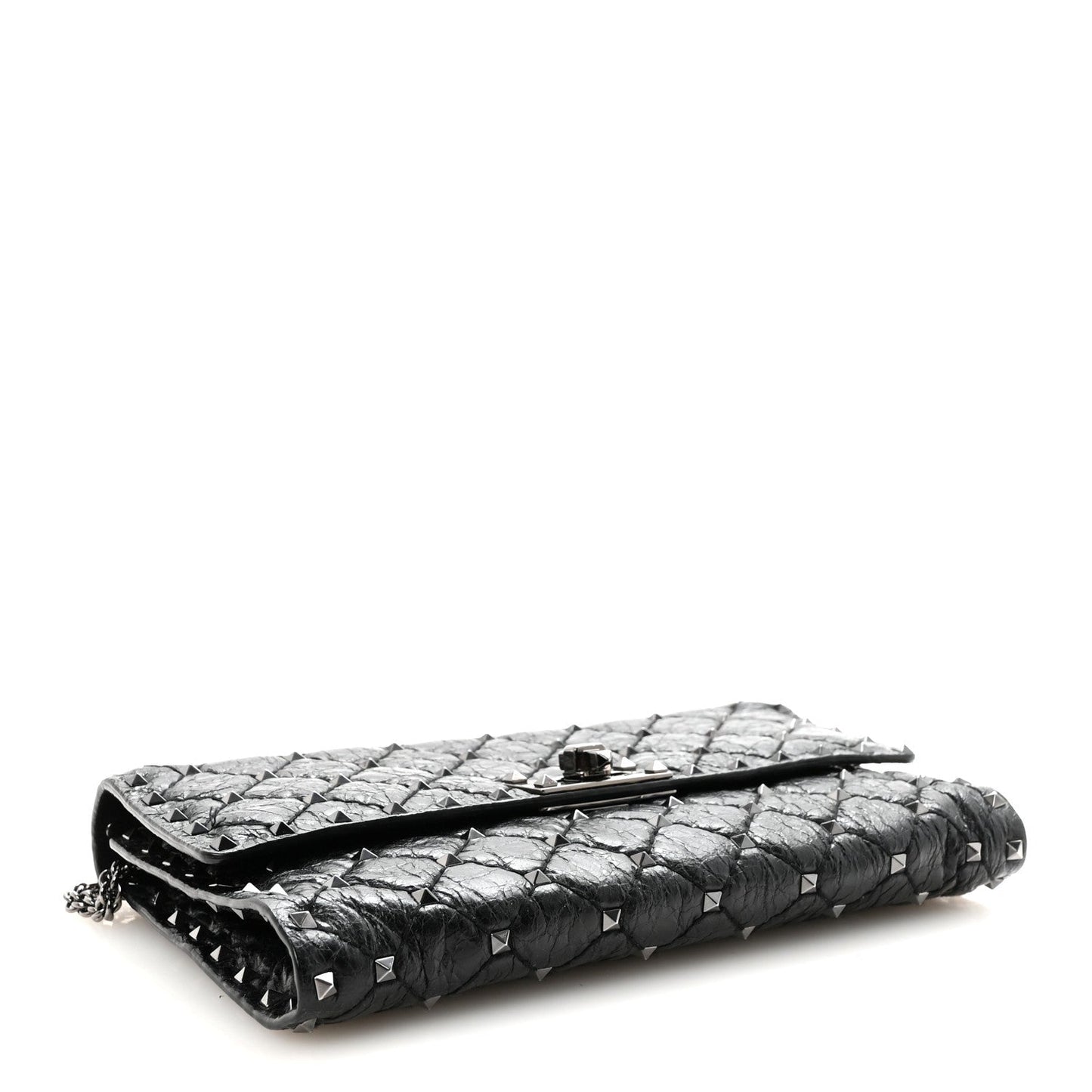 Craquele Nappa Rockstud Spike Wallet on Chain Black