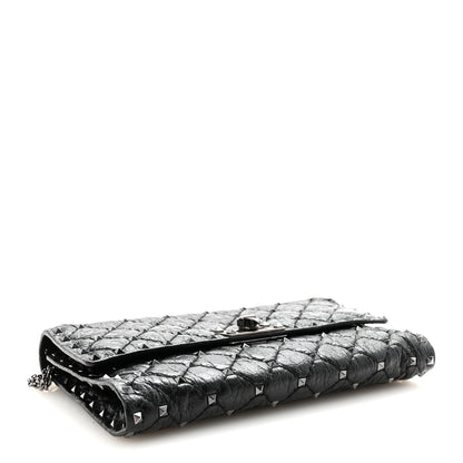 Craquele Nappa Rockstud Spike Wallet on Chain Black