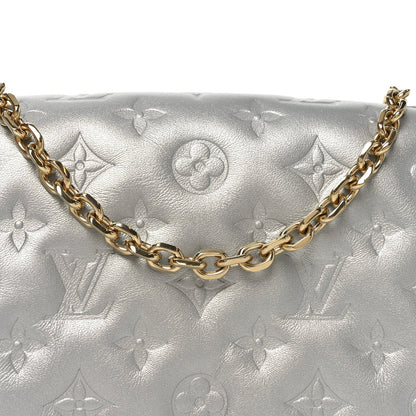 Metallic Lambskin Embossed Monogram Pochette Coussin Silver