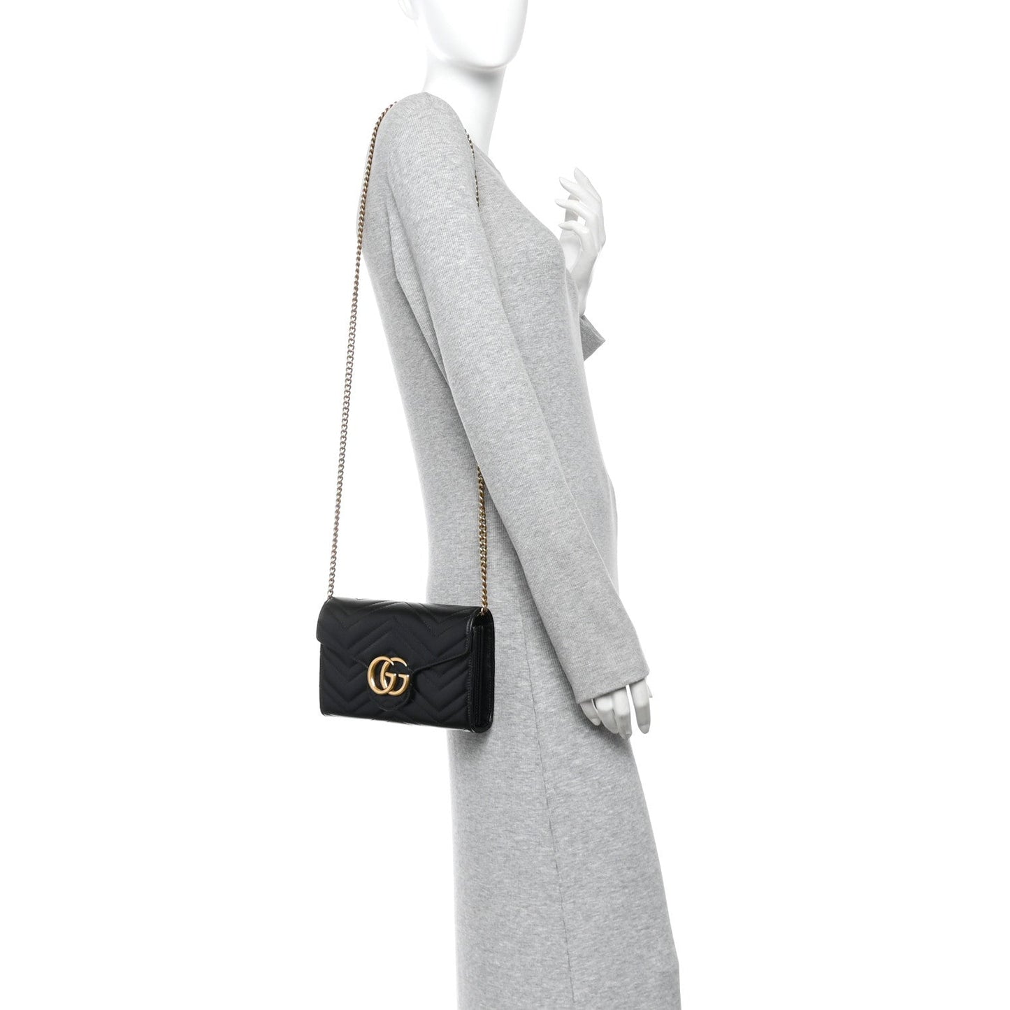 Calfskin Matelasse GG Marmont Chain Wallet Black