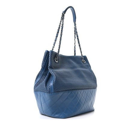 Calfskin Perforated Up In The Air North South Tote Blue