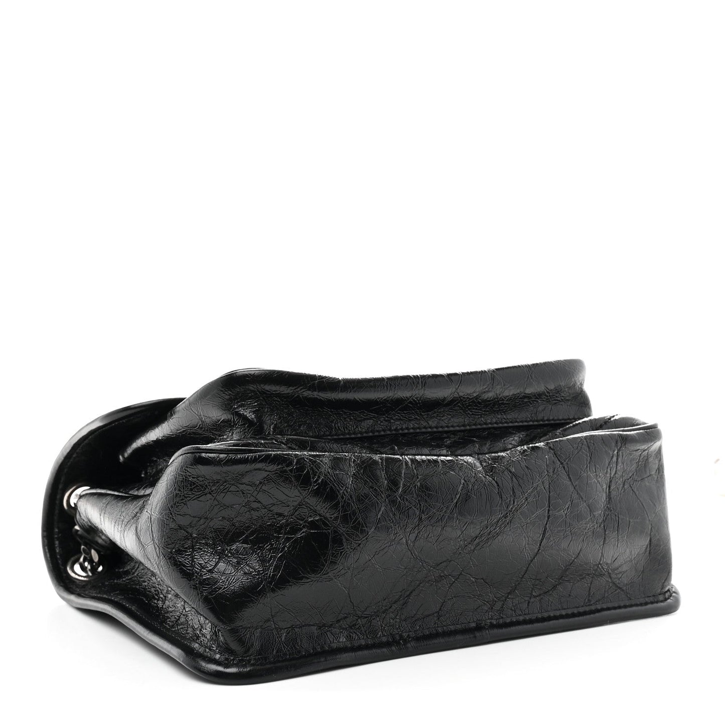 Crinkled Calfskin Matelasse Monogram Medium Niki Chain Satchel Black