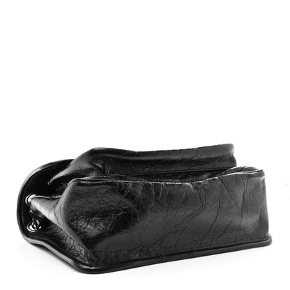 Crinkled Calfskin Matelasse Monogram Medium Niki Chain Satchel Black