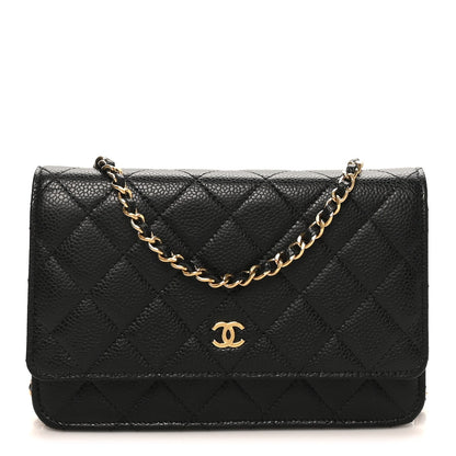 Caviar Quilted Wallet on Chain WOC Black