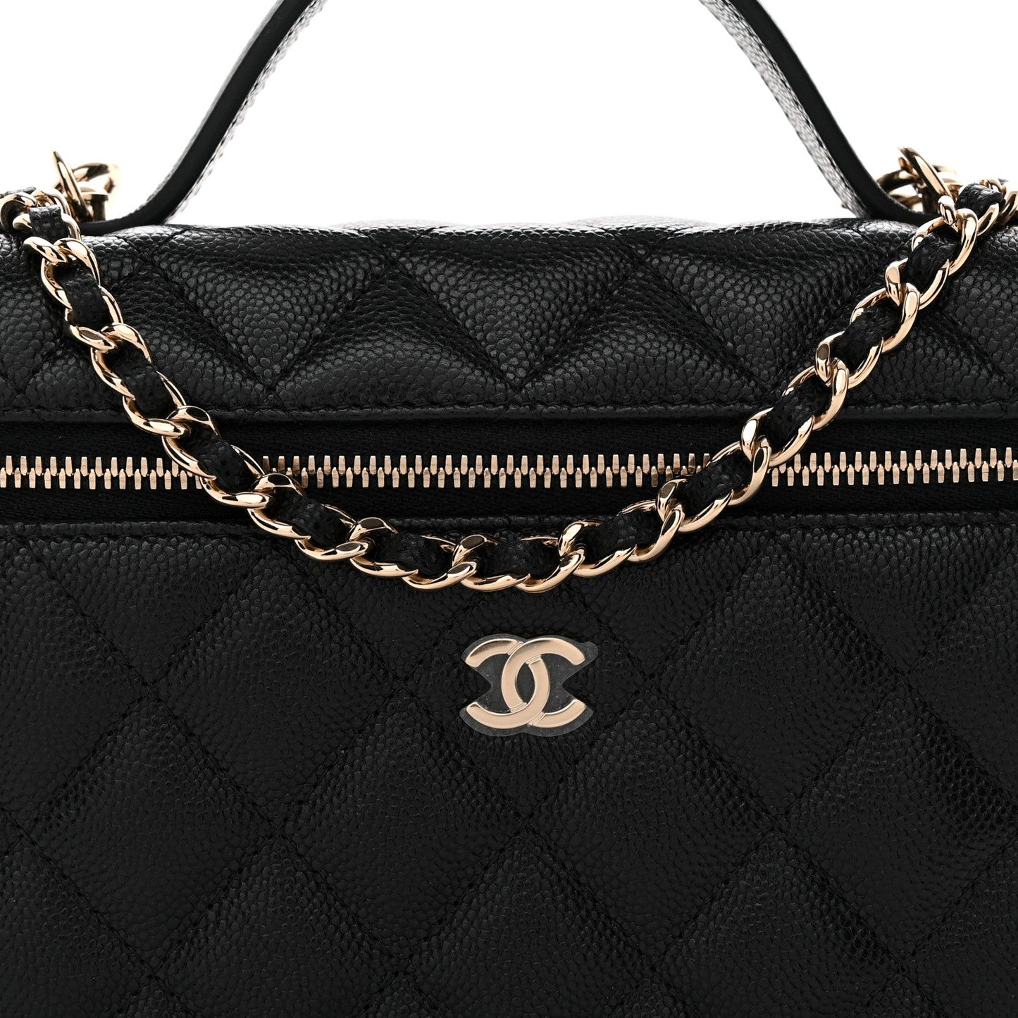 Caviar Quilted Top Handle Slim Vanity With Chain Black
