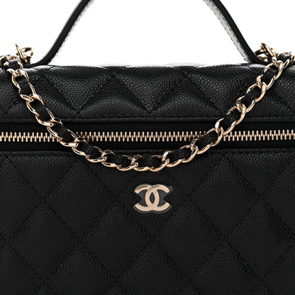 Caviar Quilted Top Handle Slim Vanity With Chain Black