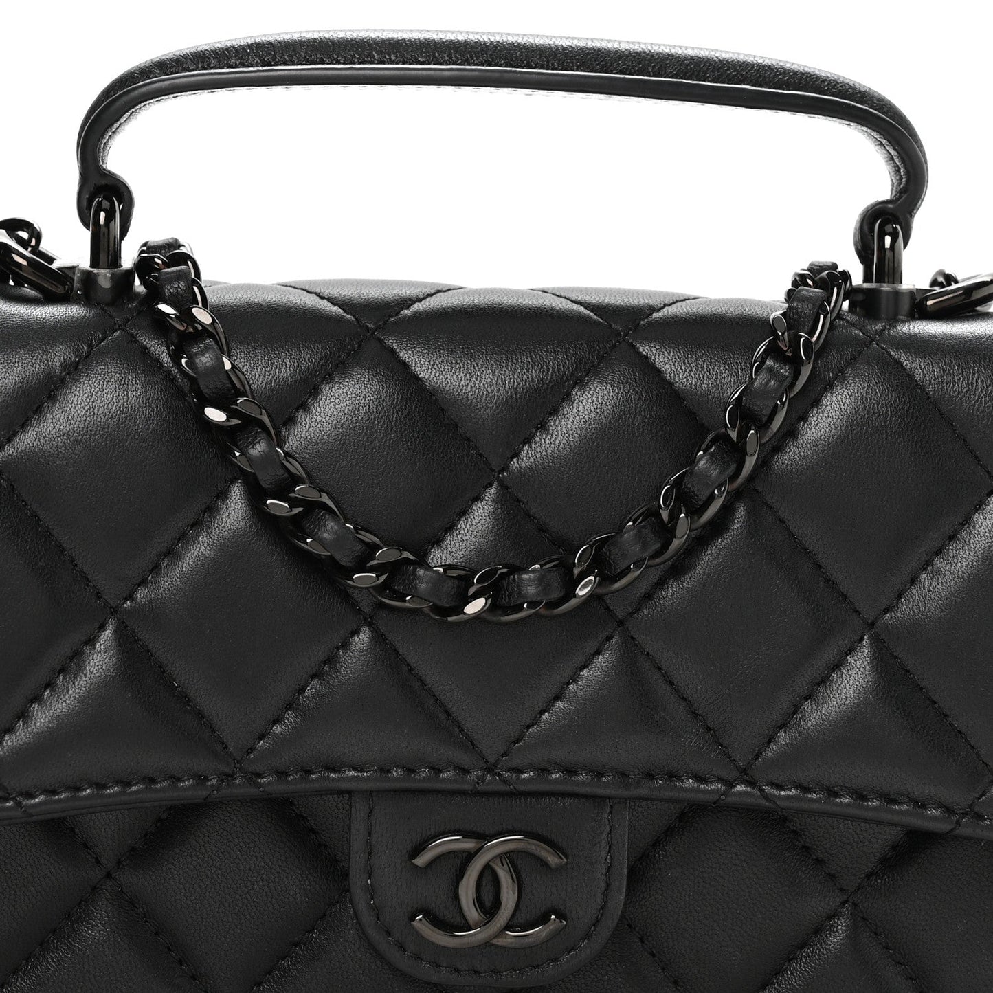 Lambskin Quilted Flap Phone Holder With Chain So Black