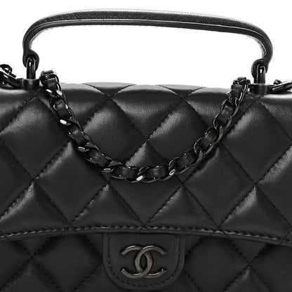 Lambskin Quilted Flap Phone Holder With Chain So Black