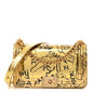Metallic Calfskin Crocodile Embossed Graffiti Medium Cocodile Boy Flap Gold