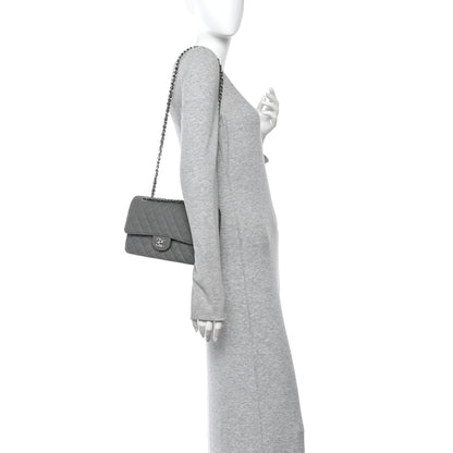 Caviar Quilted Medium Double Flap Grey