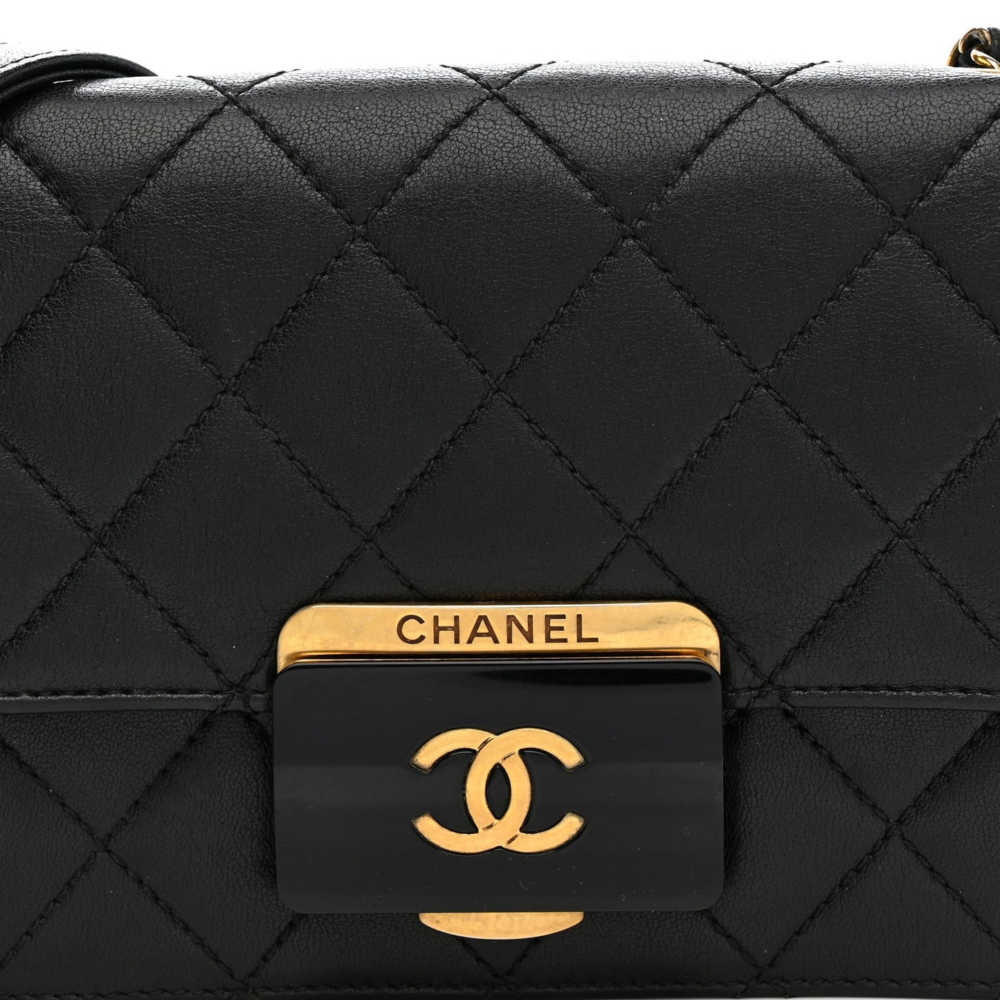 Sheepskin Quilted Mini Beauty Lock Flap Black