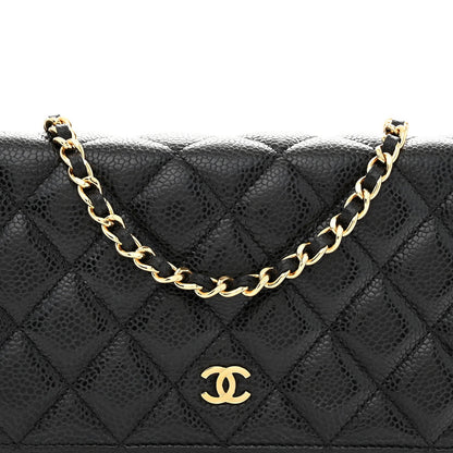 Caviar Quilted Wallet on Chain WOC Black