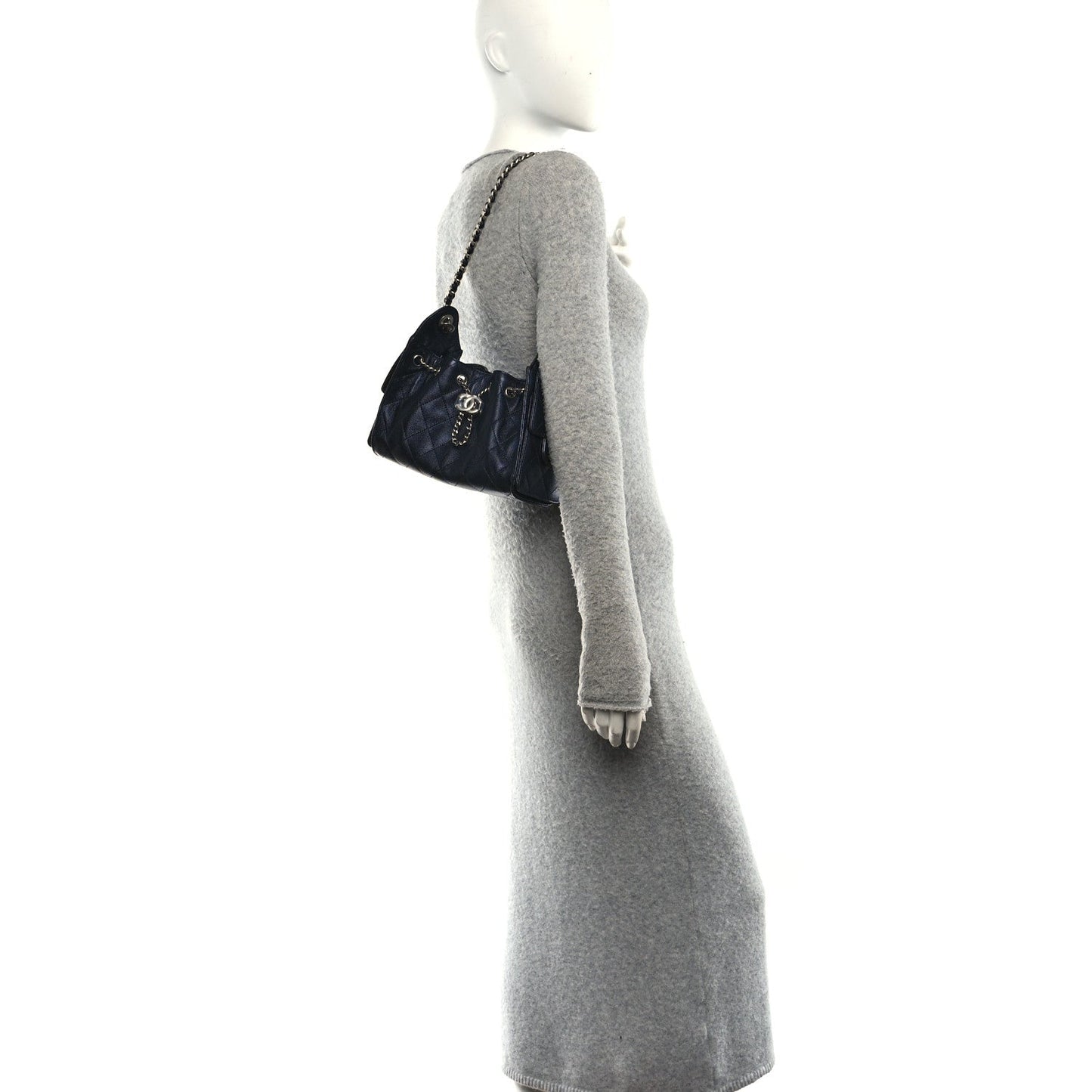 Metallic Caviar Quilted Mini Chanel 25 Handbag Dark Blue
