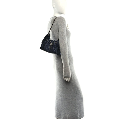 Metallic Caviar Quilted Mini Chanel 25 Handbag Dark Blue