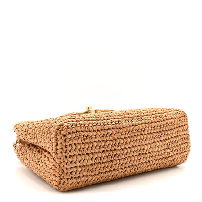 Braided Raffia Nano Kelly Flap Bag Dark Beige
