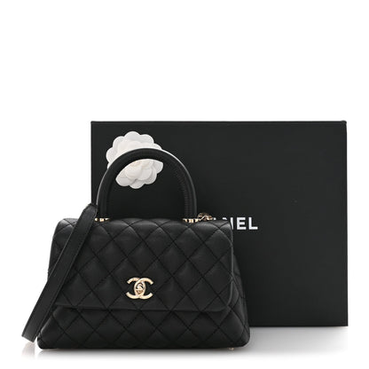 Caviar Quilted Mini Coco Handle Flap Black