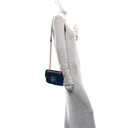 Velvet Matelasse Mini GG Marmont Shoulder Bag Cobalt Blue