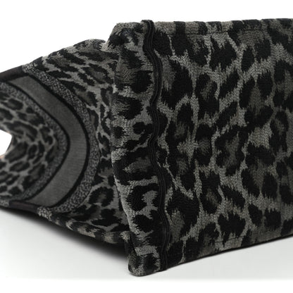 Canvas Mizza Embroidered Large Leopard Book Tote Grey