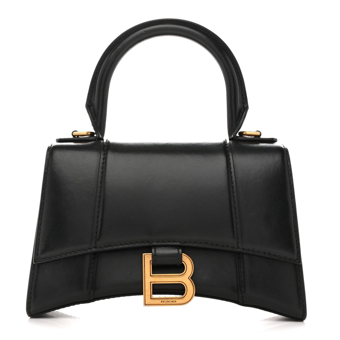 Shiny Box Calfskin Hourglass Top Handle Bag XS Black