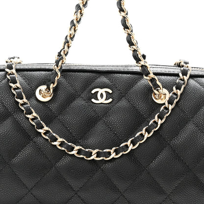 Caviar Quilted Barrel Clutch With Chain  Black