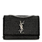 Velvet Crystal Studded Monogram Small Kate Satchel Black