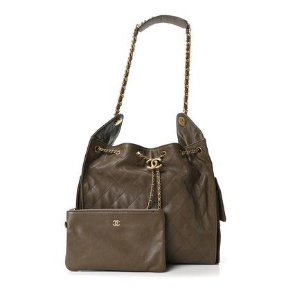 Caviar Quilted Medium Chanel 25 Handbag Dark Khaki
