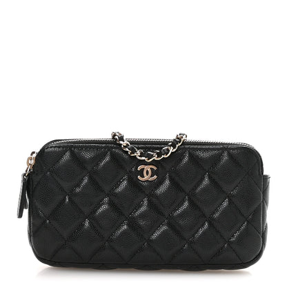 Caviar Quilted Small Clutch With Chain Black