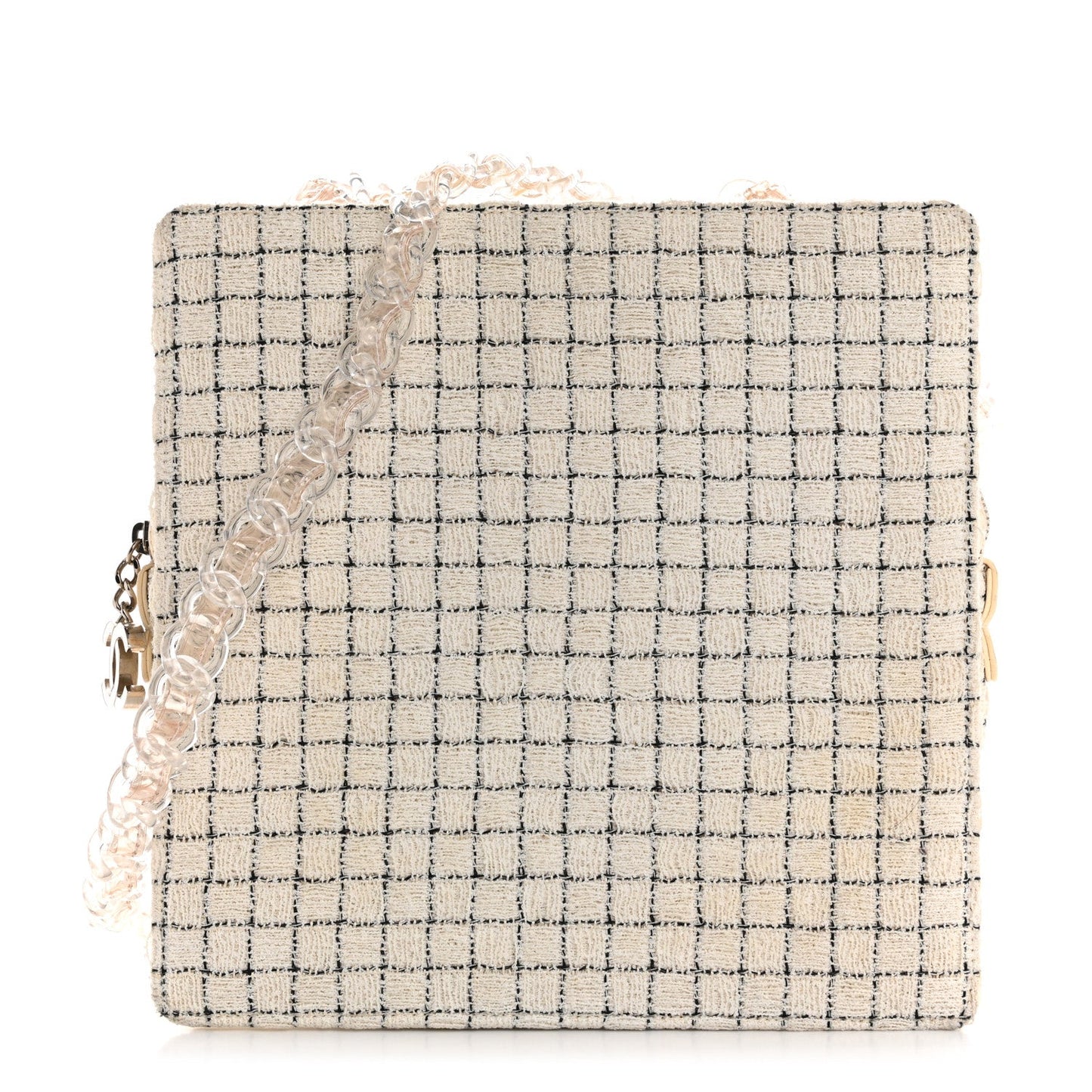 Tweed Resin Small Zipped Shopping Bag White Black