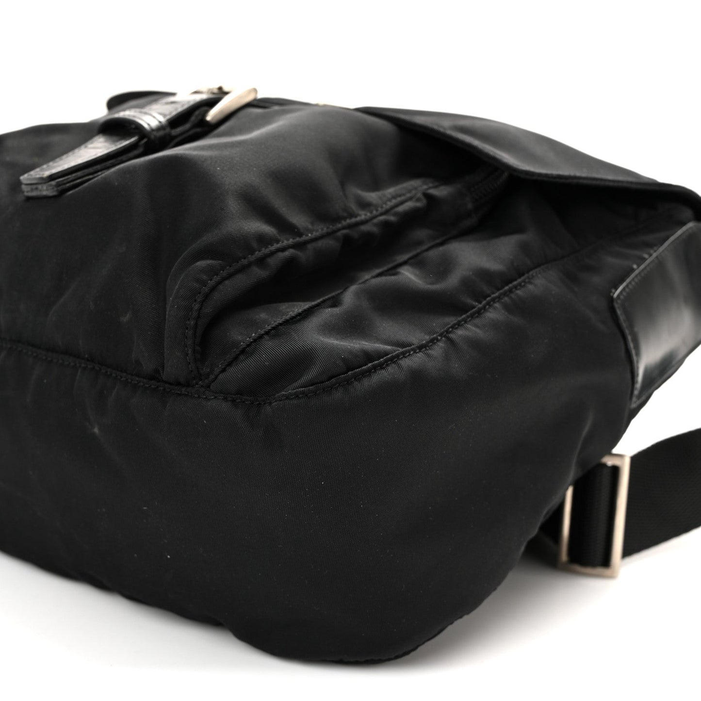 Nylon Vela Saffiano Single Buckle Messenger Shoulder Bag Black
