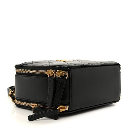 Shiny Calfskin Quilted Top Handle Vanity Black