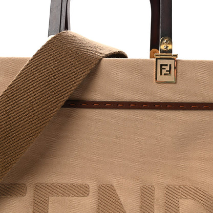 Canvas Vitello King Logo Embroidered Medium Fendi Sunshine Shopper Tote Sand Ghianda