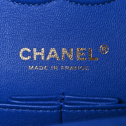 Lambskin Quilted Medium Double Flap Blue